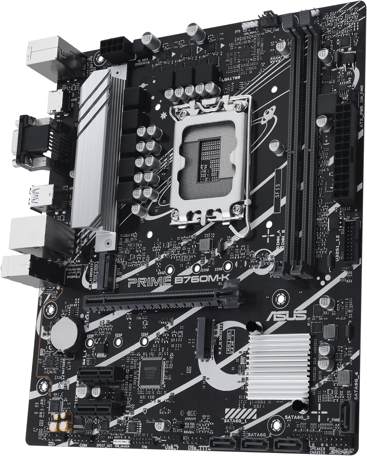 ASUS Prime B760M-K Placa Base Intel B760 (LGA 1700 mATX con PCIe 4.0, Dos Ranuras PCIe 4.0 M.2, DDR5, Realtek 2.5Gb Ethernet, VGA, HDMI, SATA 6 Gbps, USB 3.2 Gen 1 Frontal, Aura Sync), Negro