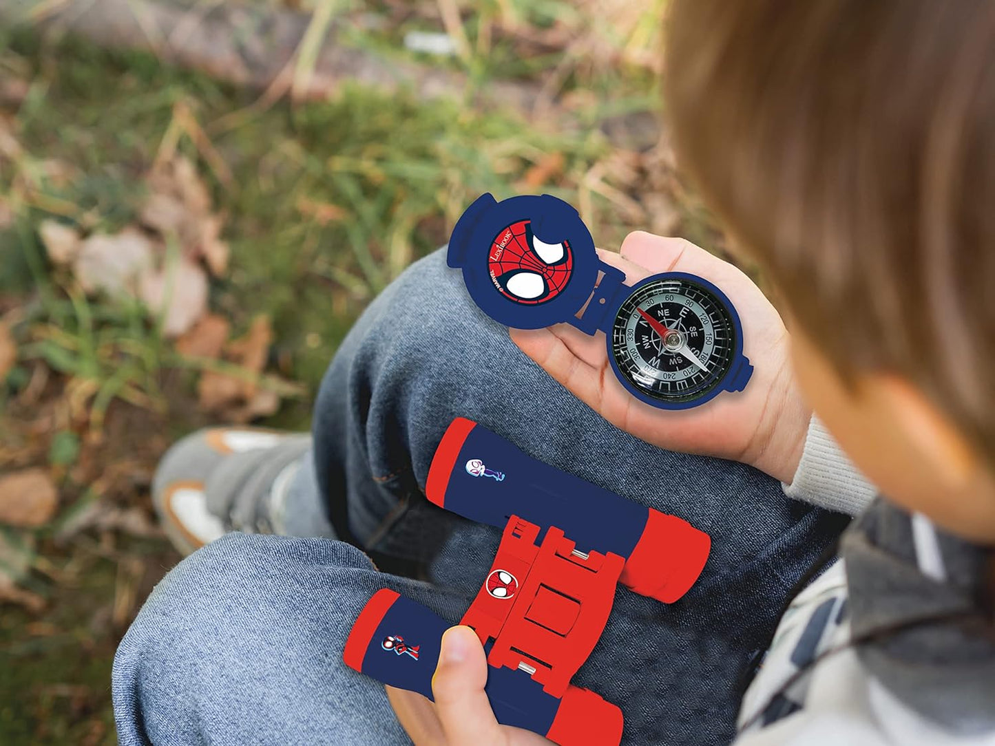 Lexibook, Spidey & His Amazing Friends, Complete adventurer set, for kids, 120m walkie-talkies, Binoculars, Flashlight, Compass, Red/Blue, RPTW11SP