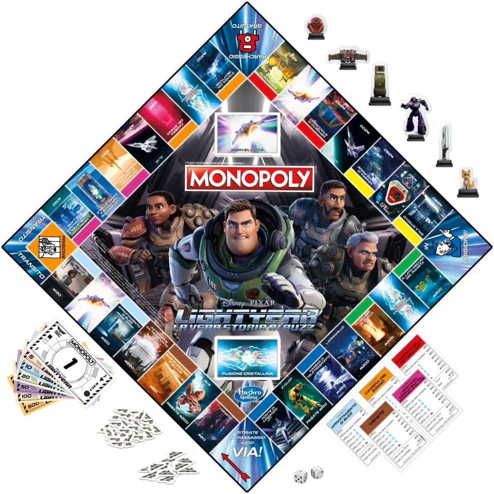 Monopoly: edición Lightyear de Disney Pixar, juego de mesa para familias y niños, juegos de mesa familiar, regalos para niños a partir de 8 años