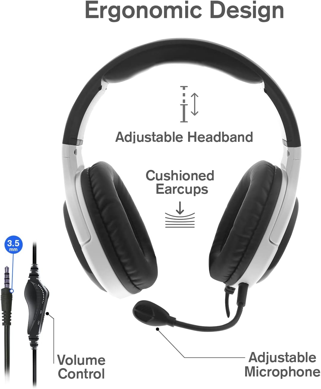 Nyko NP5-5000 Wired Headset for PlayStation 5 - Lightweight Headphones w/Adjustable Microphone - Compatible w/ PS4, PS5, Nintendo Switch, Xbox One and Xbox X|S - PS5 Accessories (Black/White