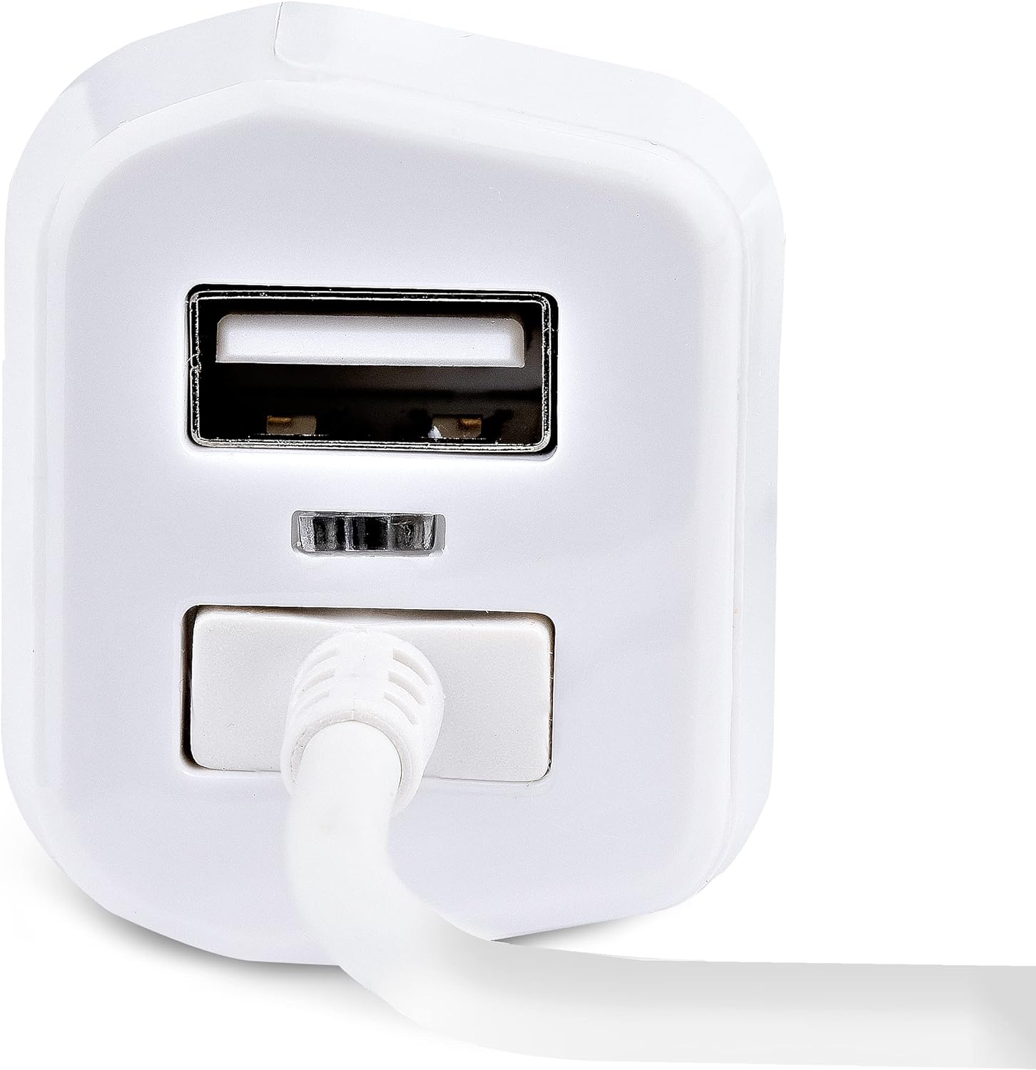 StarTech.com Lightning Car Charger with Coiled Cable, 1m Coiled Lightning Cable, 12W, White, 2 Port USB Car Charger Adapter for Phones and Tablets, Dual USB In Car iPhone Charger (USBLT2PCARW2)