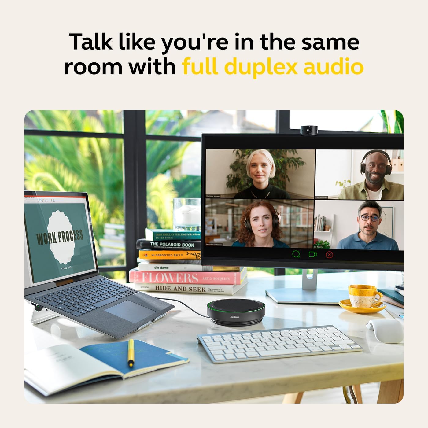 Jabra Speak2 75 Wireless Bluetooth Speakerphone with 4 Noise-cancelling Mics, Full-range 65mm Speaker and Super-wideband Audio - Certified for Zoom and Google Meet - Dark Grey