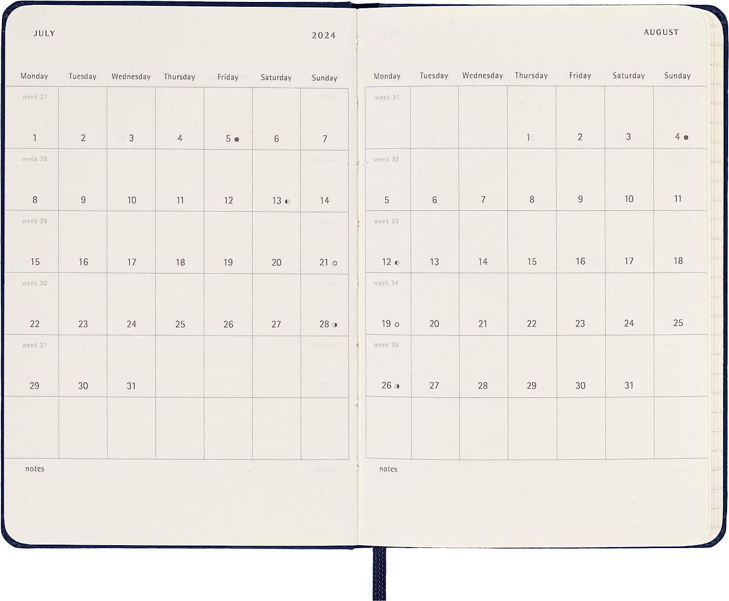 Moleskine Weekly Agenda with Space for Notes 12 Months 2024, Agenda 2024, Size Pocket 9x14, Hard Cover and Elastic Closure, Colour Sapphire Blue Weekly Notebook Hard Cover - Pocket Sapphire Blue