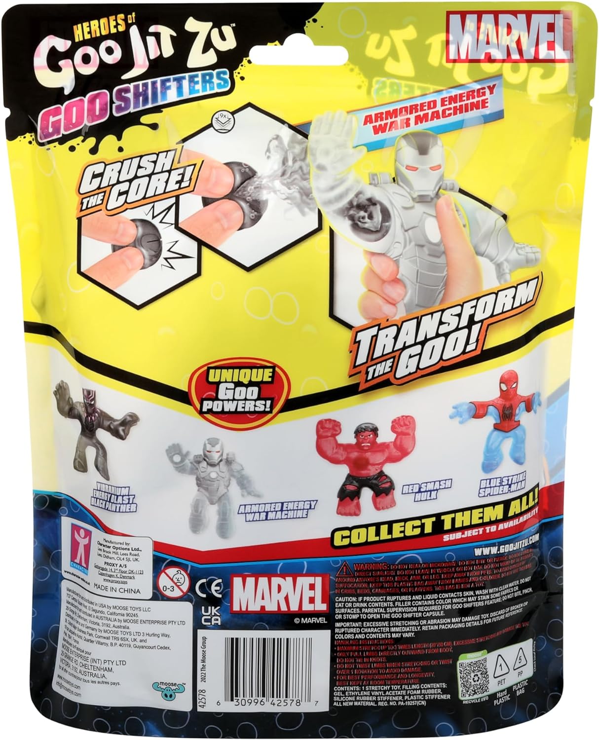 Heroes of Goo Jit Zu Goo Shifters the Marvel edition Hero Pack. Armored Energy War Machine. I'm Super Squishy. Crush the Core! Transform the Goo!