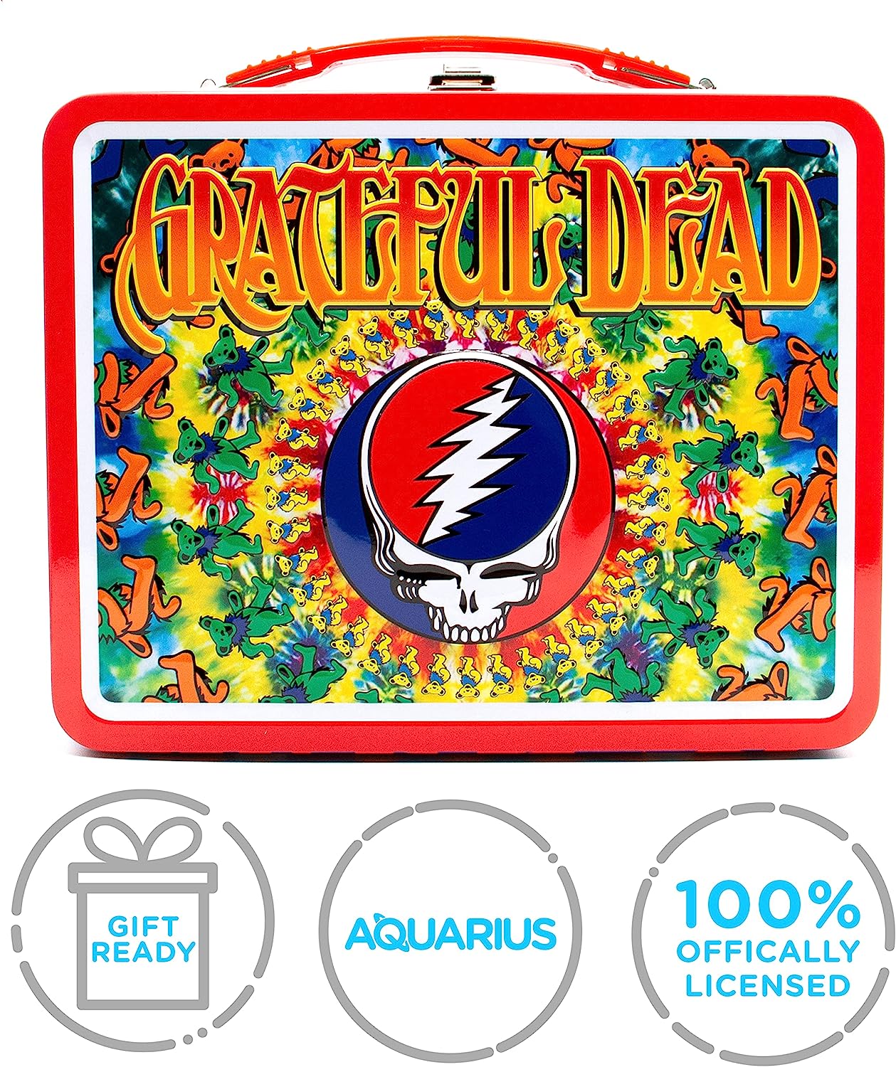 AQUARIUS Grateful Dead Fun Box – Robusta scatola di latta con manico in plastica e copertina frontale in rilievo, licenza ufficiale Grateful Dead Merchandise e regalo da collezione per bambini