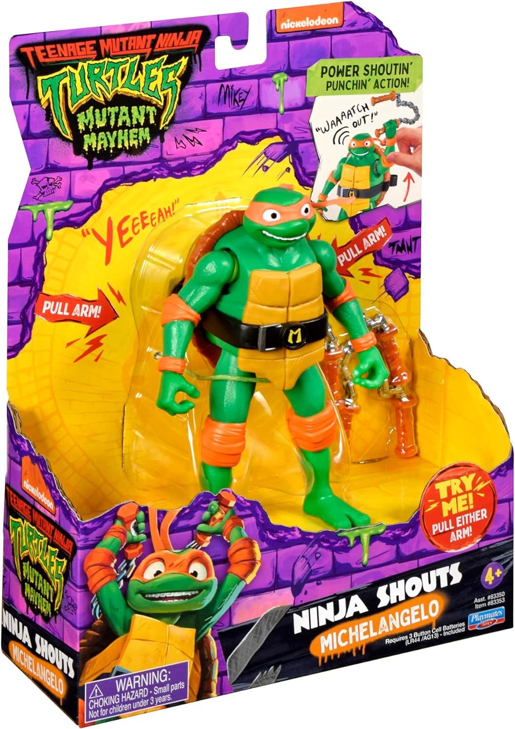 Teenage Mutant Ninja Turtles: Mutant Mayhem 5.5-Inch Michelangelo Deluxe Ninja Shouts Figure. Ideal present for boys 4 to 7 years and TMNT fans!