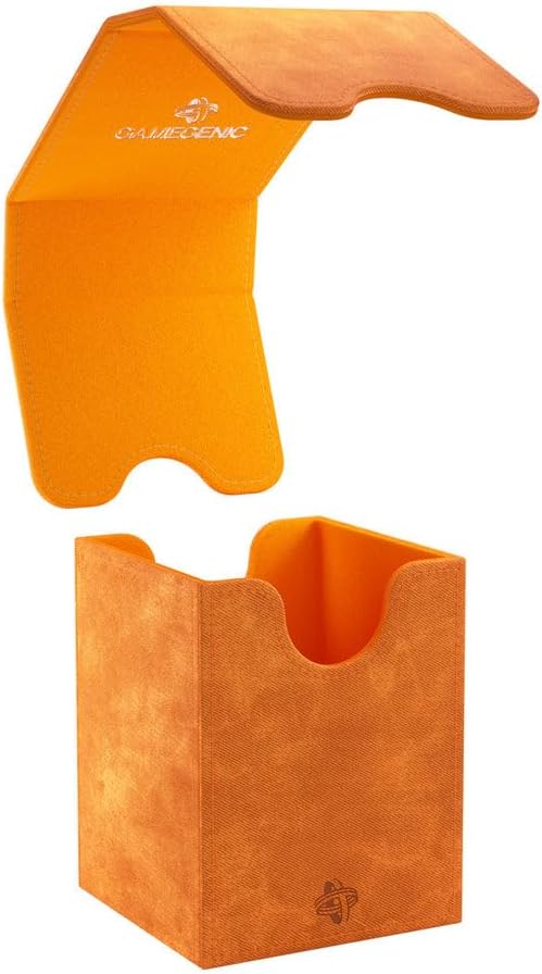 Gamegenic Squire 100+ XL Convertible Deck Box | Card Storage Box with Removable Cover Clips | Holds 100 Double-Sleeved Cards in Extra Thick Inner Card Sleeves | Orange Color | Made