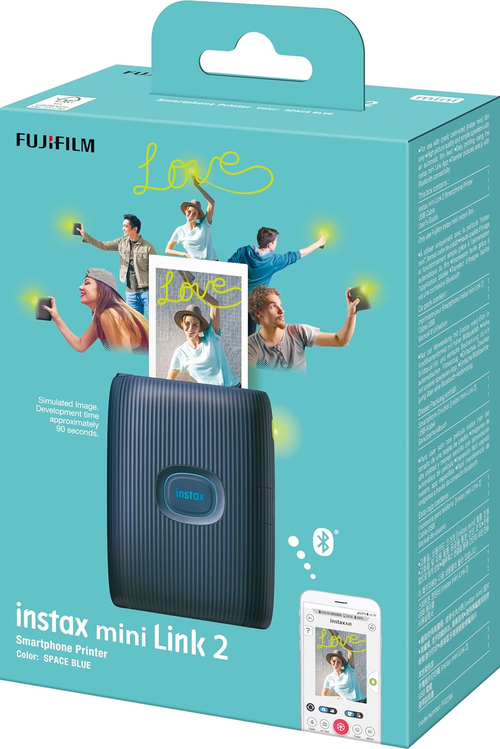 instax mini LINK2 mini film format portable smartphone instant photo printer, multiple templates, SPACE BLUE