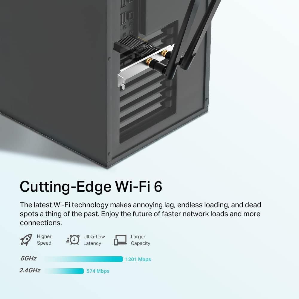 TP-Link AX1800 Wi-Fi 6 Dual Antennas High Gain Bluetooth 5.2 PCIe Adapter, Dual-Band, Low-Profile Bracket, MU-MIMO, Low- Latency Gaming, Supports Windows 10/11, Highly Secure WPA3 (Archer TX20E),Black
