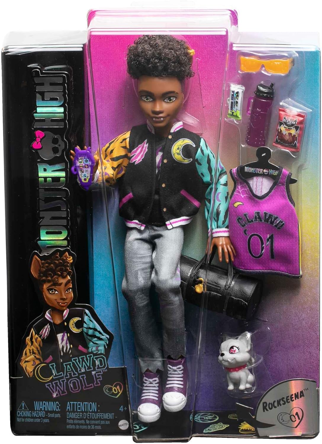 Monster High-Puppe, Clawd Wolf-Puppe mit Gargoyle-Bulldogge als Haustier und themenbezogenem Zubehör - HNF65