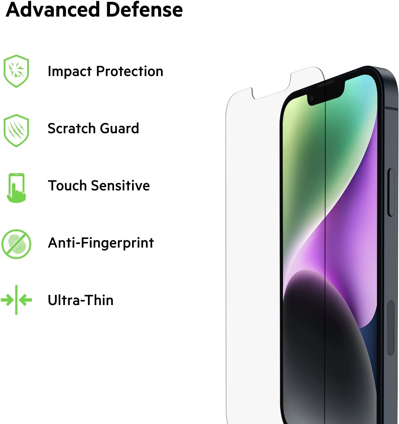 Belkin TemperedGlass iPhone 14, 13, 13 Pro Screen Protector, AntiMicrobial-Treated, Easy Bubble Free Application with Included Installation Guide Tray, 9H Hardness Tested