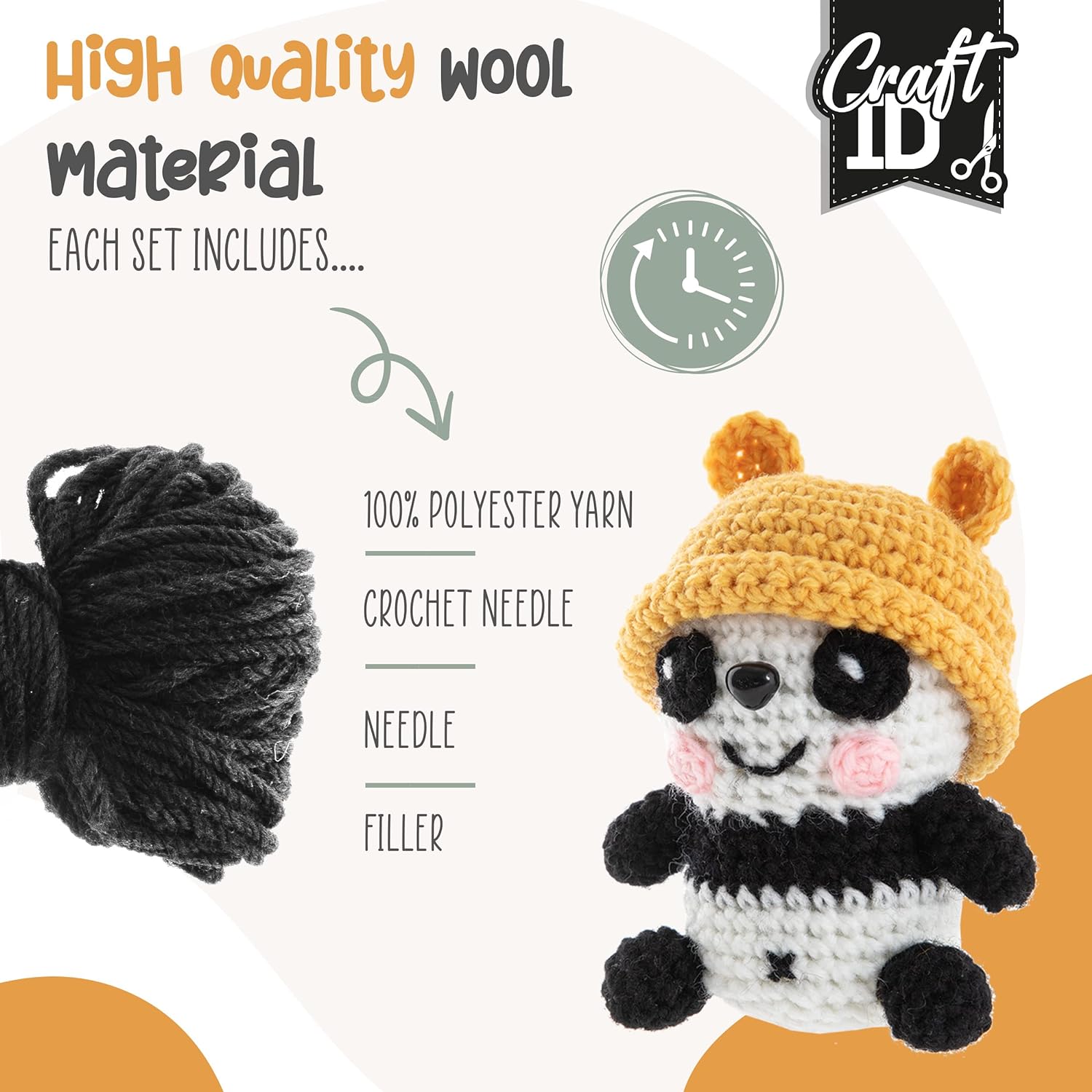 Craft ID Crochet Sets for Beginners | Amigurumi Set | Panda | Starter Crochet Pack | Crochet Hook Set Children and Adults | Crochet Packages Cuddly Toys | Crochet Set Animals