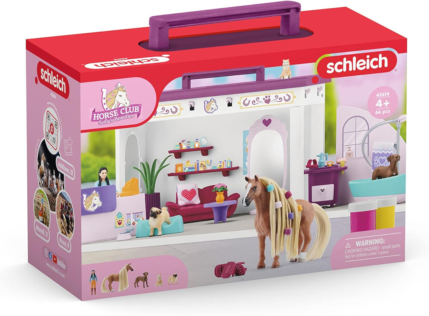 schleich HORSE CLUB 42614 Sofia's Beauties Tiere Beautysalon - 66-Teiliges Spielset Inklusive Pferd mit Mähne, Tierpflegerin, Welpe und Tiersalon plus Zubehör, Pferde Spielzeug ab 4 Jahre
