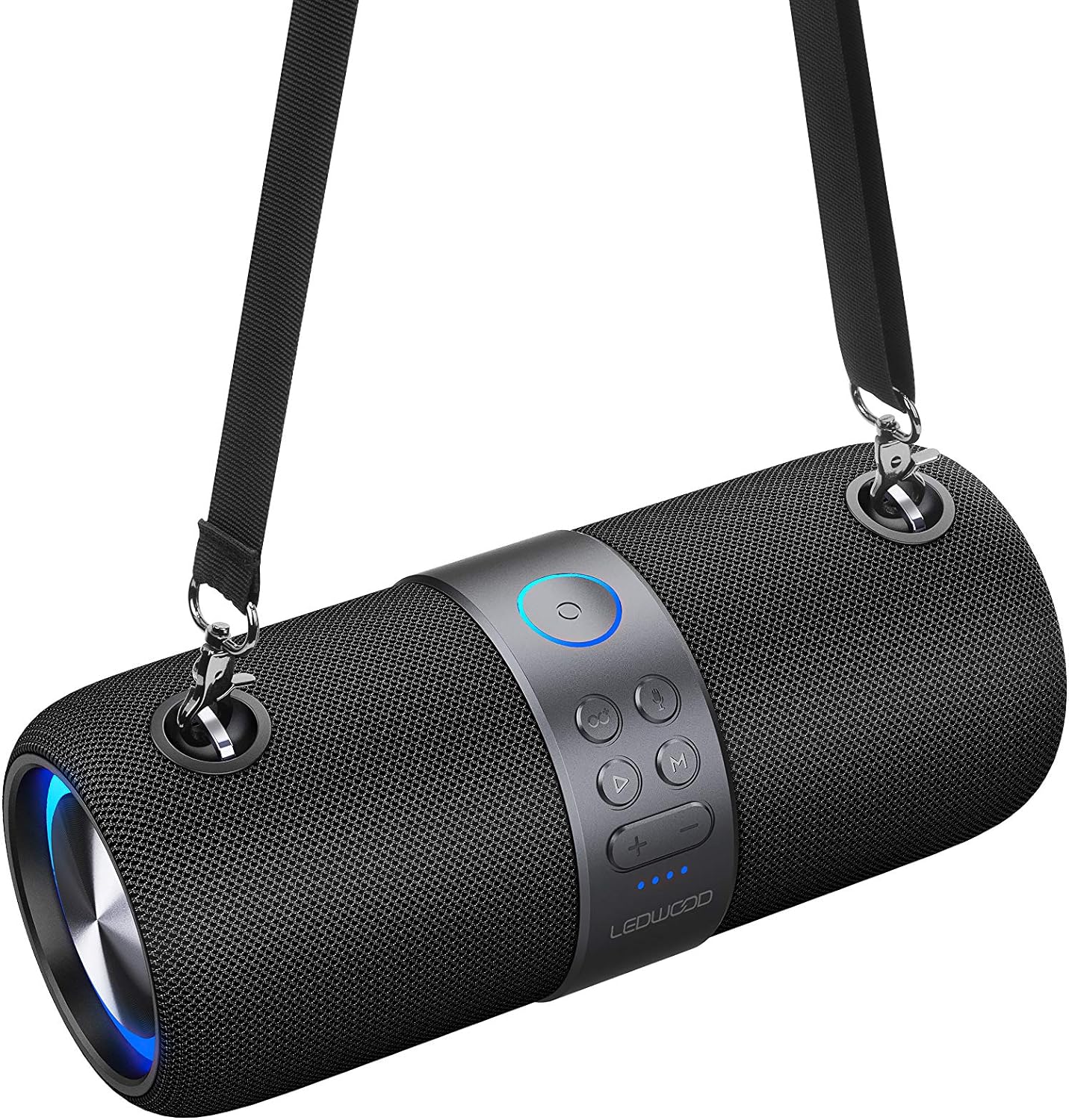 Ledwood Xtreme 180 – Bluetooth-Lautsprecher Version 2.0 TWS tragbar mit Gurt – kabelloser Lautsprecher mit LED-Lichtern – kraftvoller Klang – AUX – USB-Anschluss – FM-Radio (schwarz