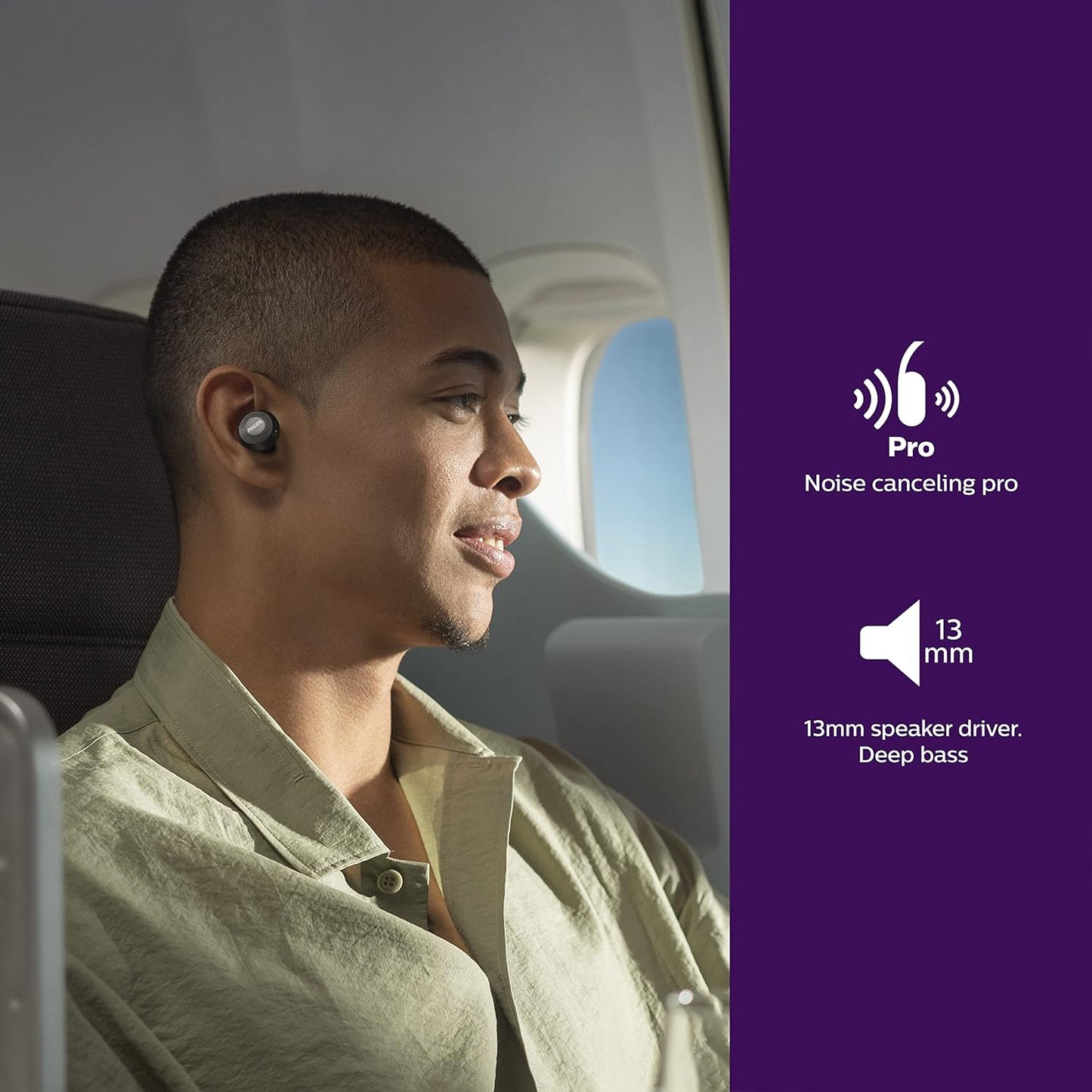 PHILIPS T8505BK/00 In-Ear Headphones Bluetooth Wireless (Hybrid Active Noise Canceling, Awareness Mode, Dual Mics, 13-mm Neodymium Drivers, Quick Charge, Google Assistant) Black - 2020/2021 Model