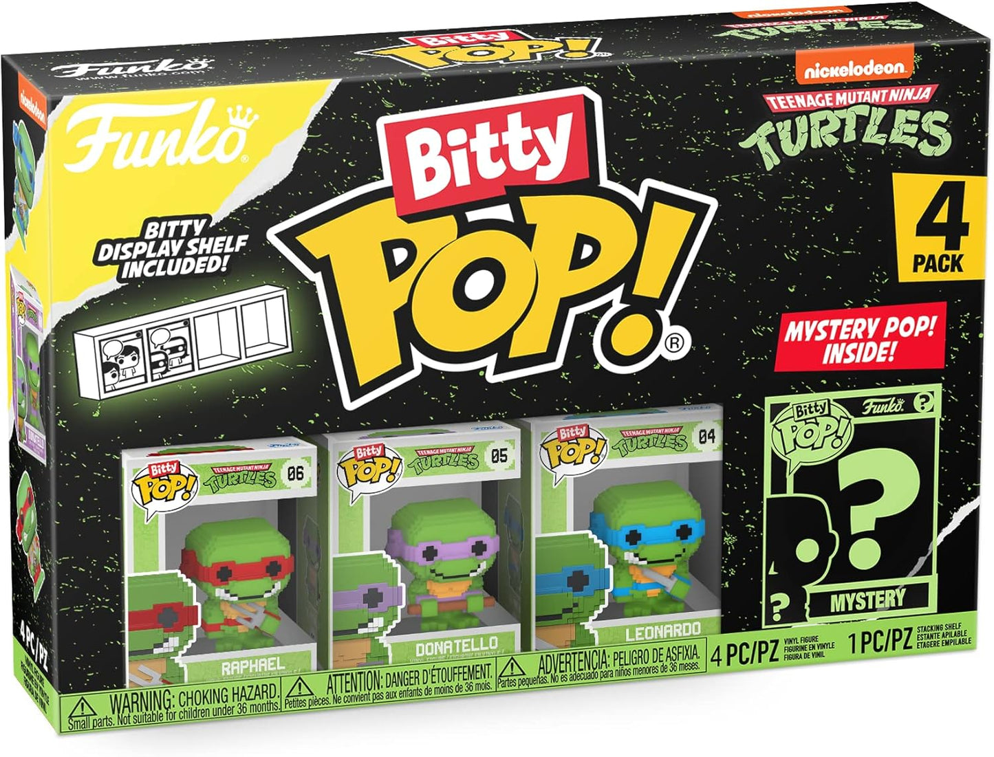 Funko Bitty POP! Teenage Mutant Ninja Turtles - 8-Bit Raphael, 8-Bit Donatello, 8-Bit Leonardo and A Surprise Mystery Mini Figure - 0.9 Inch (2.2 Cm) - TMNT Collectable - Gift Idea - Cake Topper