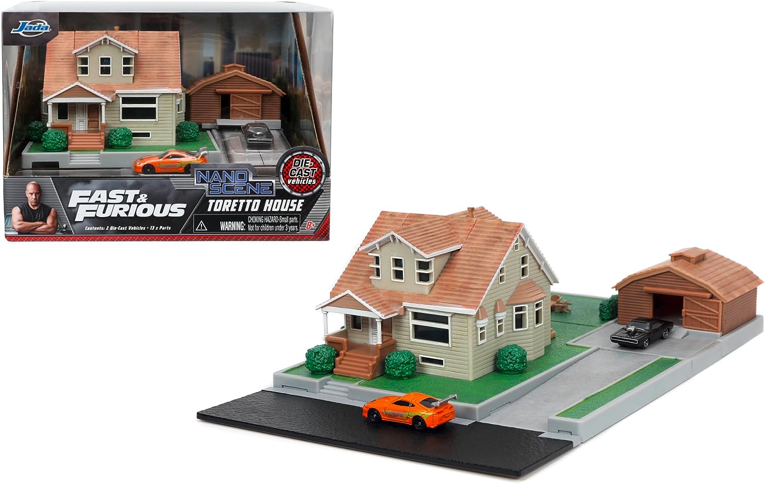 Jada-Casa Garaje de Toretto Fast & Furious, Playset Diorama, Incluye Dos Nano Vehículos, Coleccionismo (253203081