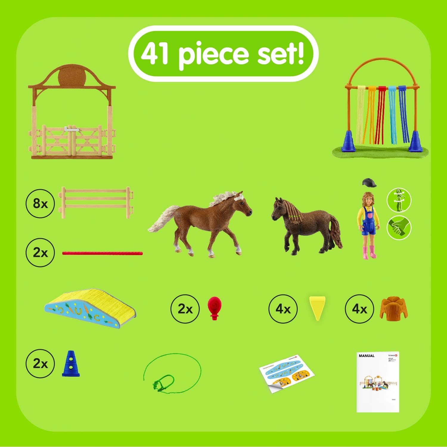 Schleich Farm World Pony Agility Training Set with Horse, Trainer, and Accessories Playset - 41-Piece Pony, Trainer, and Horse Club Accessories - Toy Animals Gift Set for Boys, Girls, Toddlers Ages 3+