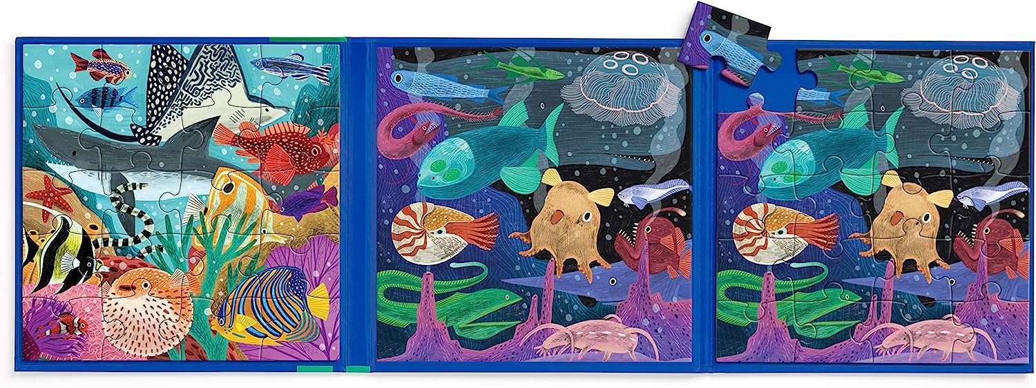Mudpuppy Depth of The Seas – Magnetic Puzzle Set with Travel Friendly Tri-Fold Portfolio for Children Ages 4 and Up