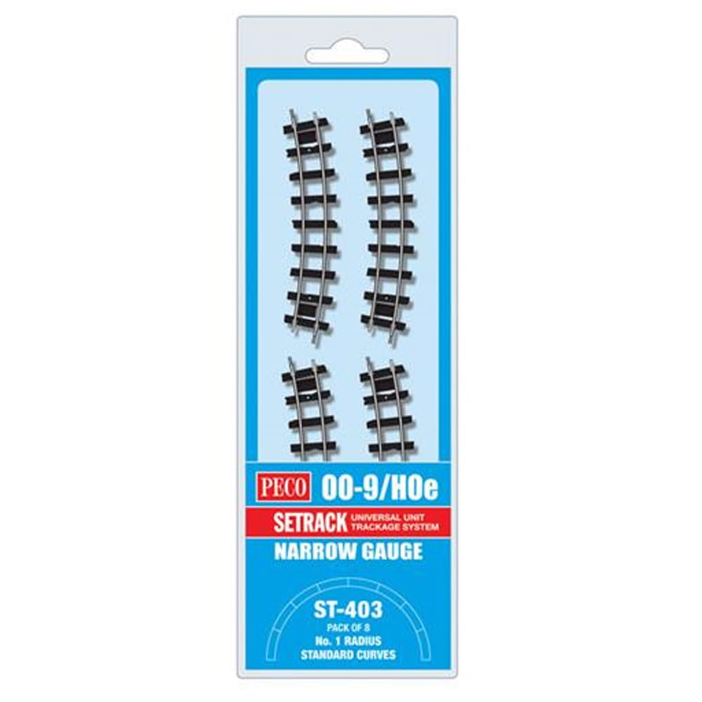 OO-9/HOE Curved Track - SETRACK - #1 9" 22.8CM Radius, 22.5 Degree Sections PKG(8