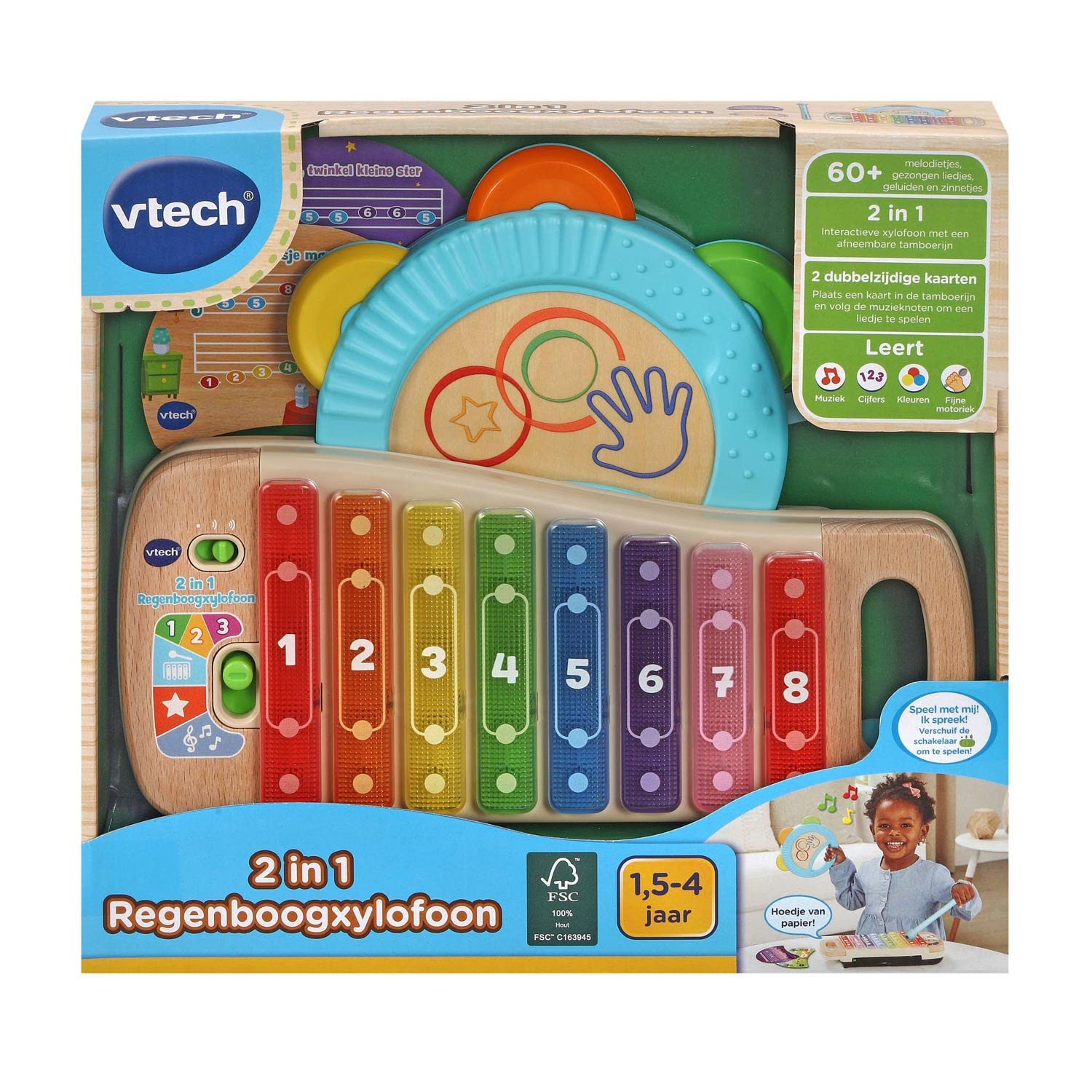 VTech 2 in 1 Rainbow Xylophone - Toy Instrument - with Cheerful Sounds - 1.5 to 3 Years