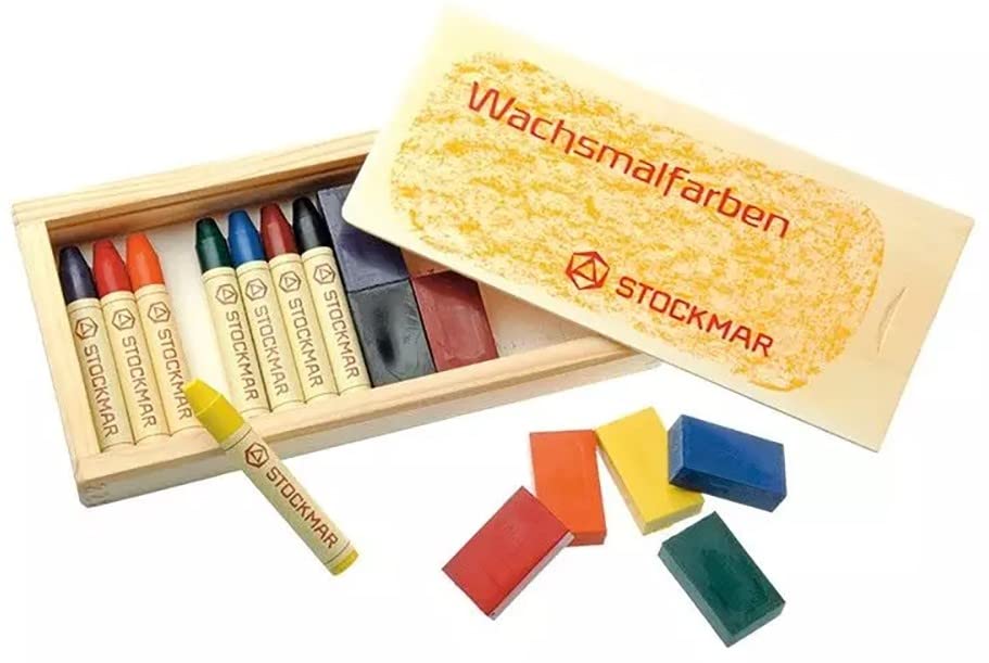 STOCKMAR combi 8 stiftjes + 8 blokjes houten kist
