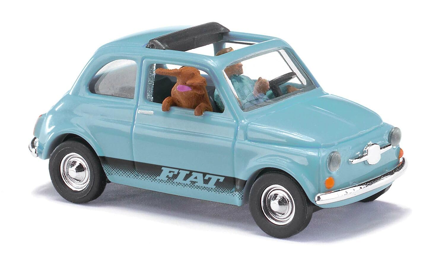 Busch 48735 H0 PKW Modell FIAT 500 mit Fahrer und Hund