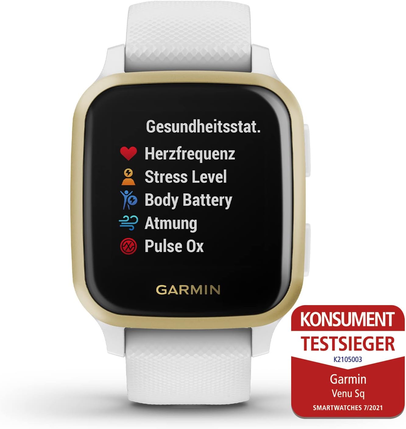 Garmin Venu Sq GPS Smartwatch with All-day Health Monitoring and Fitness Features, Built-in Sports Apps and More, White with Light Gold Bezel Venu Sq White