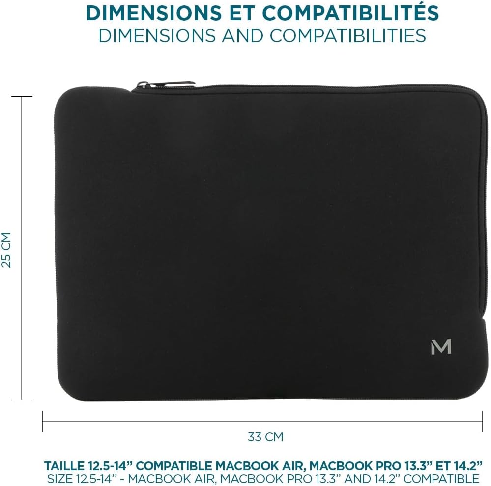 Mobilis Funda Neopreno para Ordenador Portátil 12.5-14'', Laptop Sleeve 14", Compatible MacBook Air/Pro 13.3", Negro/Gris