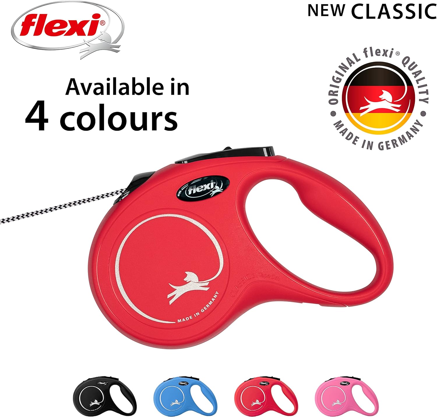Flexi New Classic Cord Red Small 8m Retractable Dog Leash/Lead for dogs up to 12kgs/26lbs Small (8m)