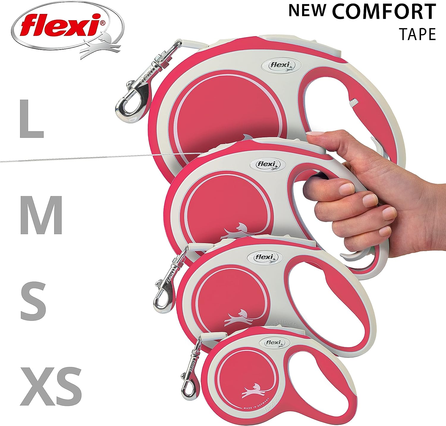 Flexi New Comfort Tape Grey & Red Medium 5m Retractable Dog Leash/Lead for dogs up to 25kgs/55lbs