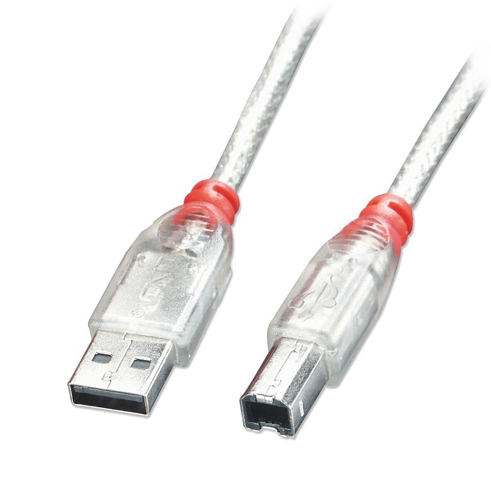 Lindy 41754 - Cable USB (3 m, USB A, USB B, 2.0, 480 Mbit/s, Transparent