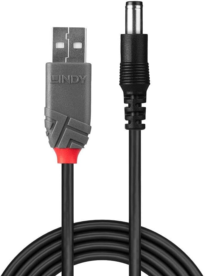 LINDY 1.5m USB to 2.5mm Inner / 5.5mm Outer DC Adapter Cable, 70267