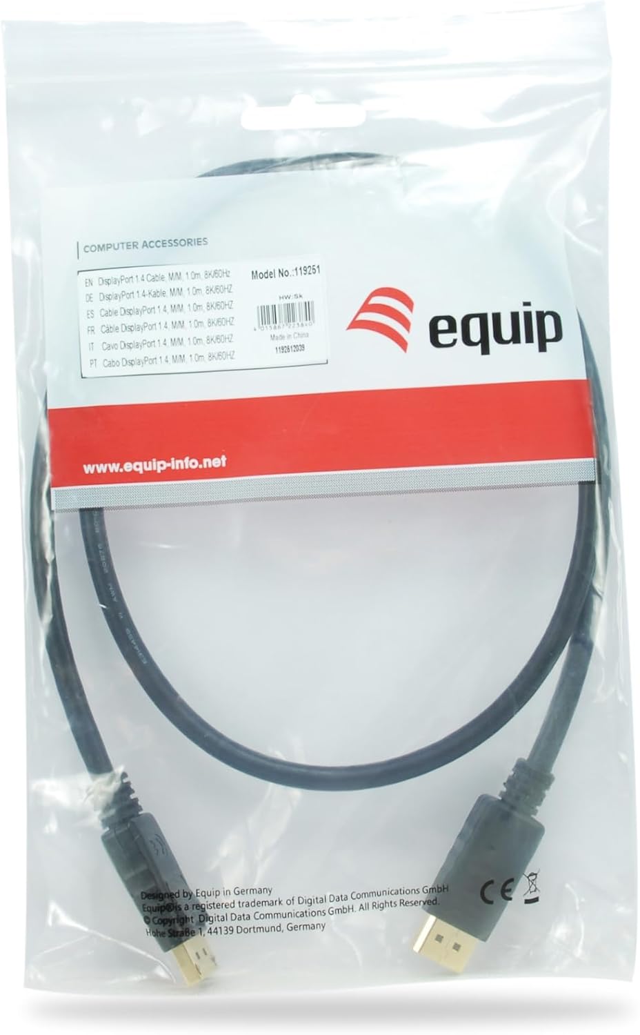 Equip 119251 Displayport Cable Male To Male 1 M, Black