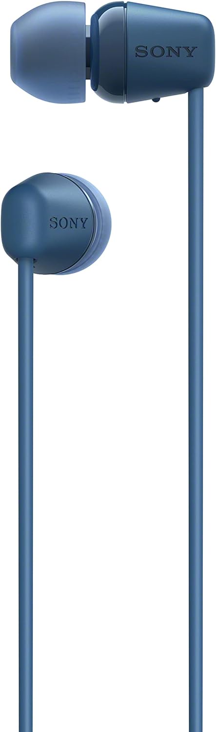 Sony WI-C100 Wireless In-ear Headphones - Up to 25 hours of battery life - Water resistant- Built-in mic for phone calls - Voice Assistant compatible - Reliable Bluetooth® connection - Blue