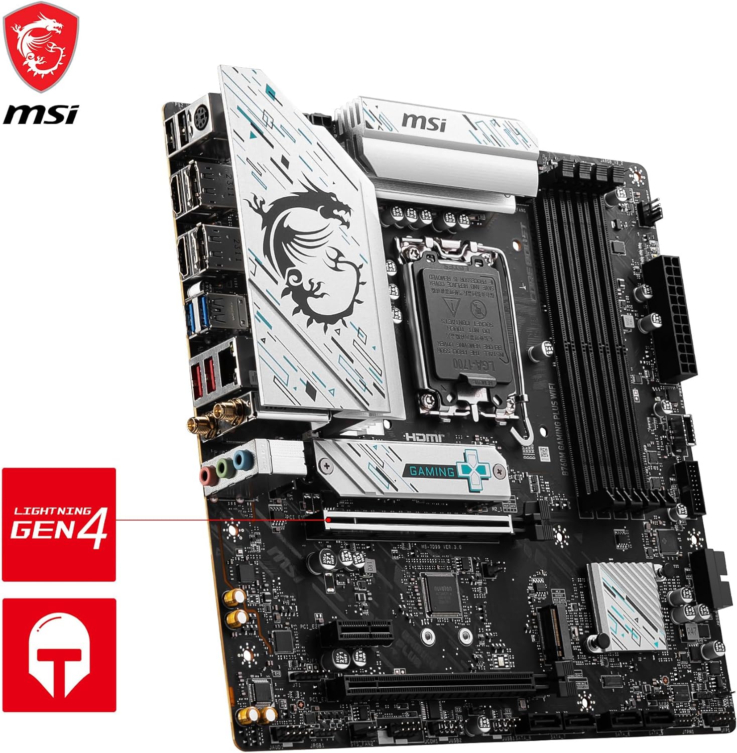 MSI B760 GAMING PLUS WIFI Motherboard, ATX - Supports Intel 12th & 13th Gen Core Processors, LGA 1700 - 75A DrMOS VRM, DDR5 Memory Boost 6800+MHz/OC, PCIe 4.0 x16, M.2 Gen4, Wi-Fi 6E