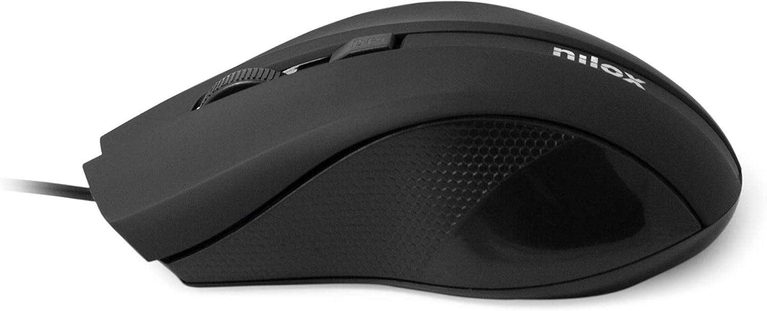 Nilox, Mouse Ottico USB 1600 Dpi, Mouse Ergonomico con Tracking Ottico 1600 Dpi, Configurazione Semplice con Plug and Play, Compatibile con Windows, Mac e Linux, Nero