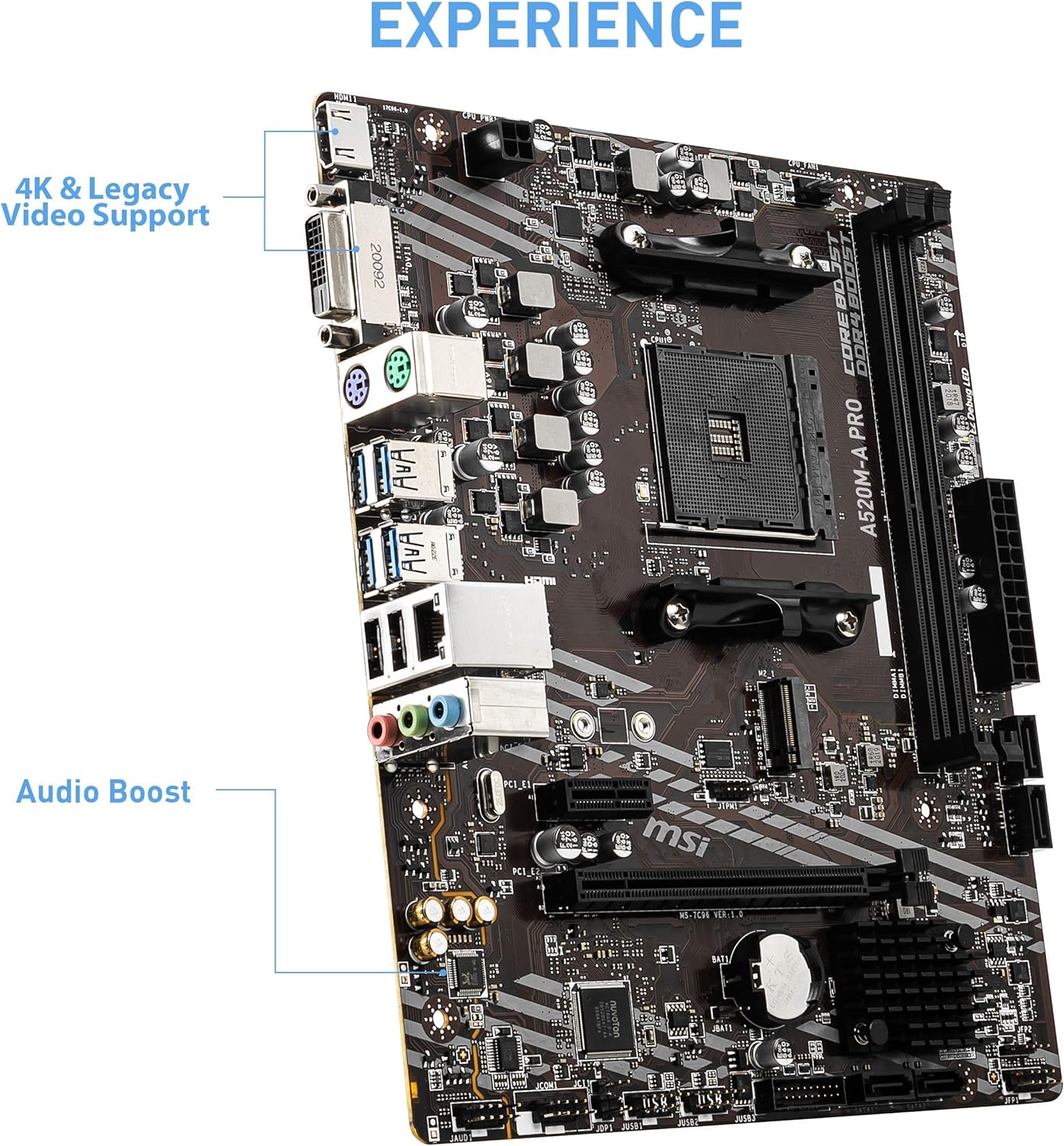 MSI A520M-A PRO Motherboard mATX - Supports AMD Ryzen 3rd Gen Processors, AM4, DDR4 Boost (4600MHz/OC), 1 x PCIe 3.0 x1, 1 x M.2 Gen3 x4, Gigabit LAN