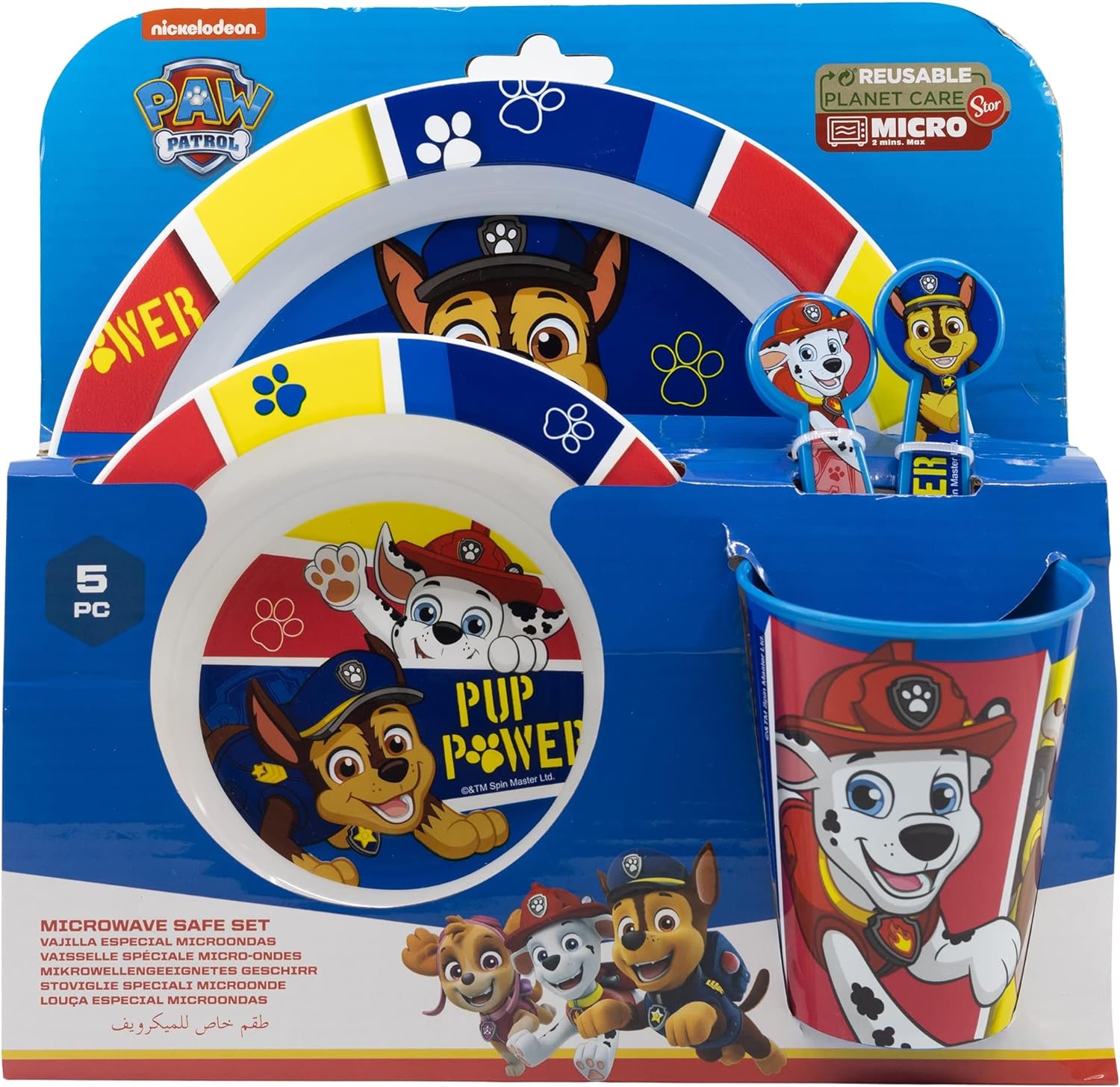 Stor Paw Patrol Pup Power 5pcs Kids Lunch Breakfast Dinner Tableware Set Plate, Bowl, Cutlery & Tumbler, BPA Free, Children, Baby