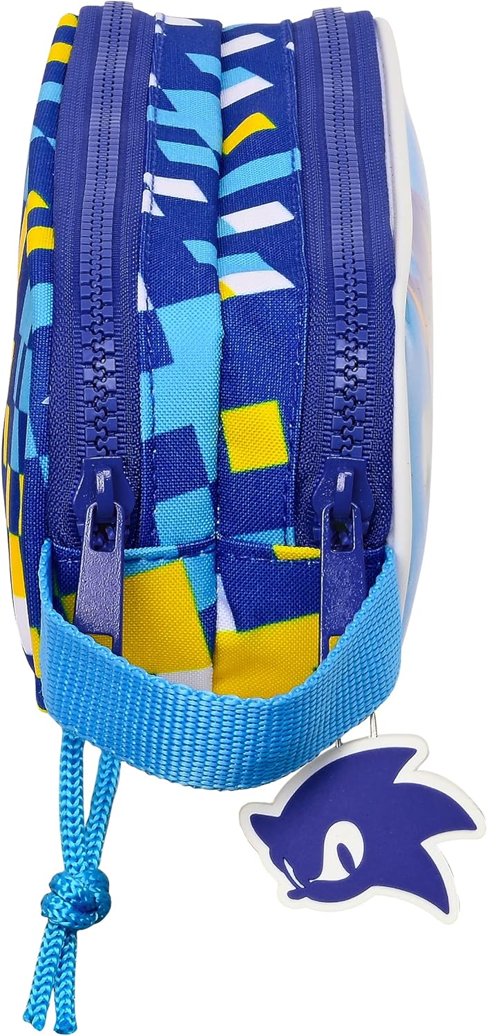 safta Sonic - Double Children's Pencil Case, Children's Pencil Case, Ideal for School Ages, Comfortable and Versatile, Quality and Resistance, 21 x 6 x 8 cm, Blue, Blue, Estándar, Casual
