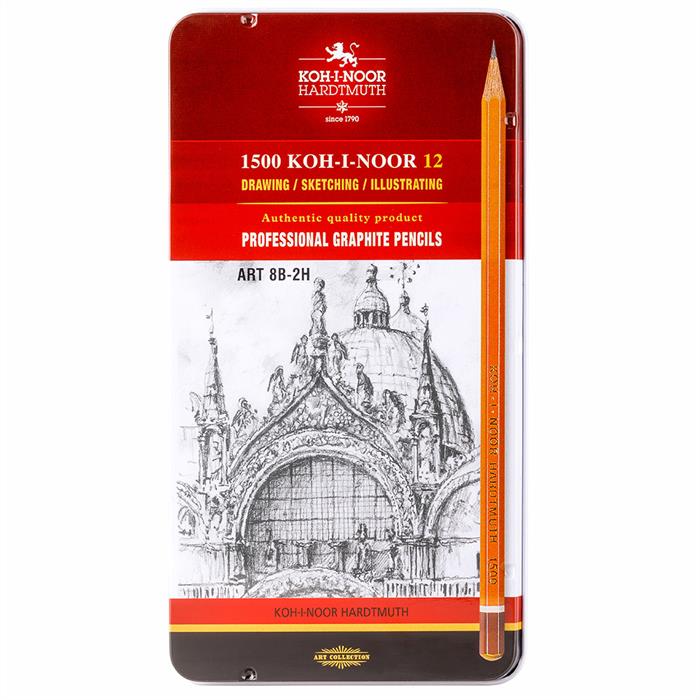 Koh I Noor graphite pencils 1500 ART (8B-2H) - Tin of 12 pencils