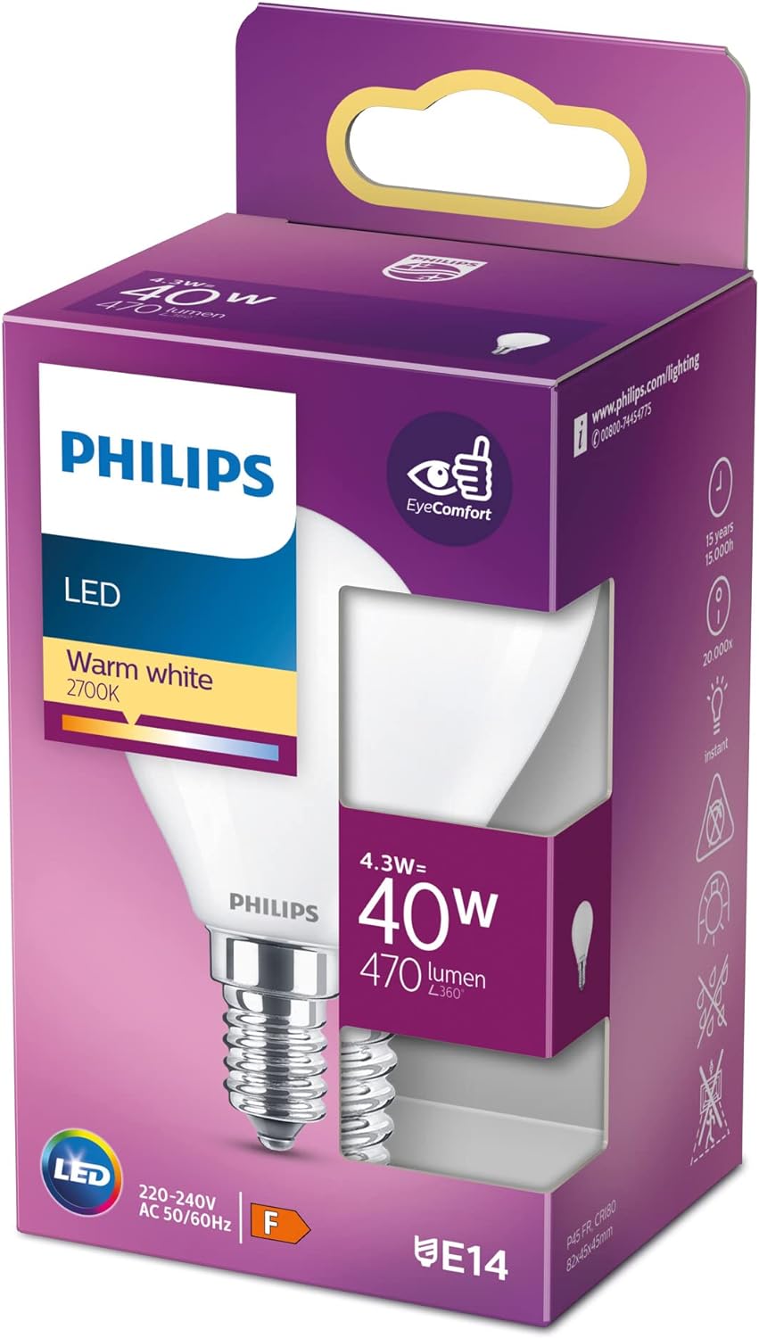 Led Lamp Philips 8718699763435 F 40 W 4,3 W E14 470 Lm 4,5 X 8,2 Cm (2700 K)