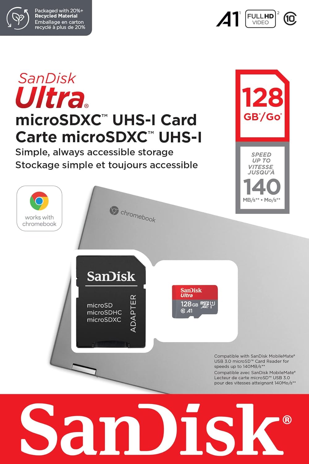 SanDisk 128GB Ultra microSDXC UHS-I Card for Chromebooks - Certified Works with Chromebooks - SDSQUAB-128G-GN6FA