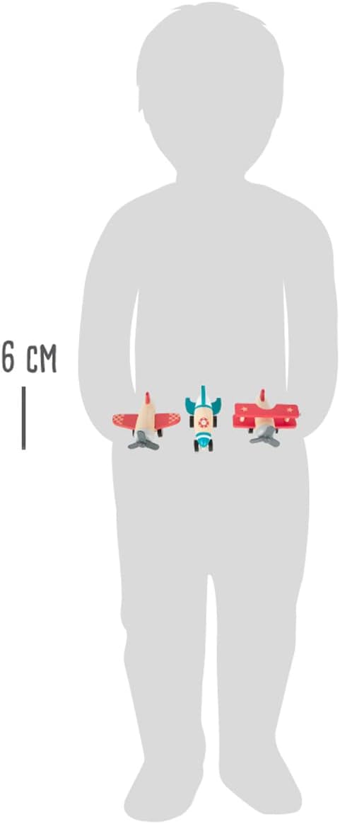 Small Foot Small Foot-11884 Set de Aviónes y Cohete, Tres Grandes voladores, Madera Resistente, a Partir Desde 12 Meses. Flugzeug Toys, Multicolor (11884