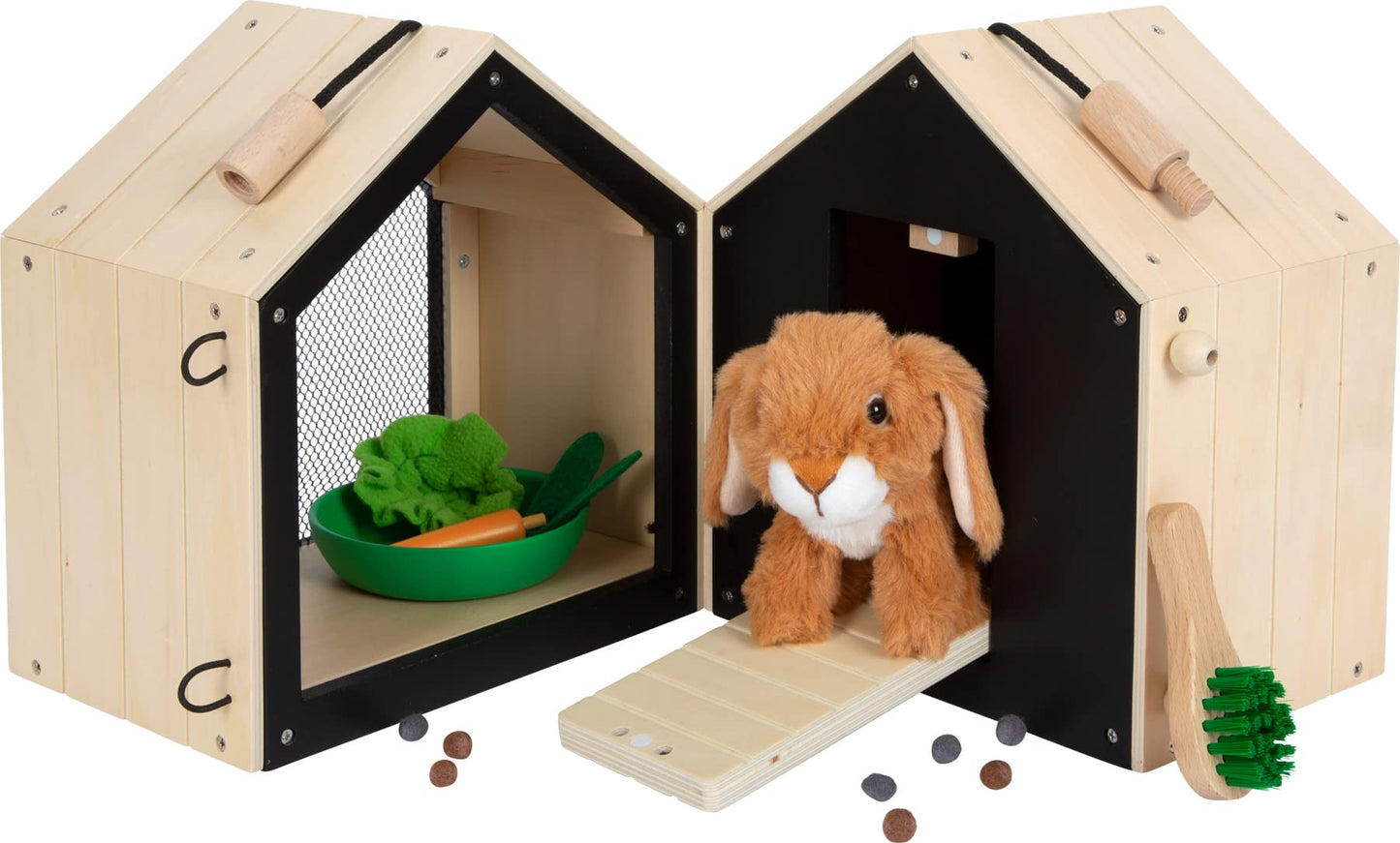small foot Rabbit Hutch with Enclosure, Made of Wood, w/Lots of Accessories, Role-Play Toy for Kids Aged 3+ Years, 12399, Multicoloured