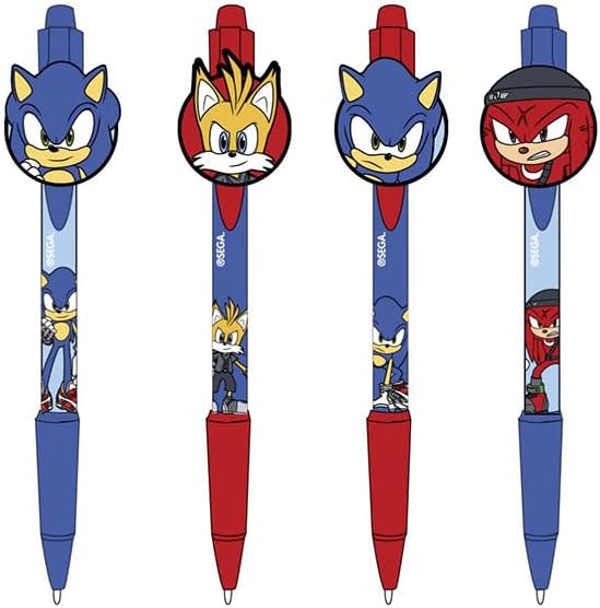 Pack di 4 Penne di Sonic - Include 2 Penne Blu e 2 Penne Rosse - Set Penne Colorate con i Personaggi della Saga - Fabbricato con 60% Plastica e 40% Gomma - Prodotto Originale Elaborato in Spagna