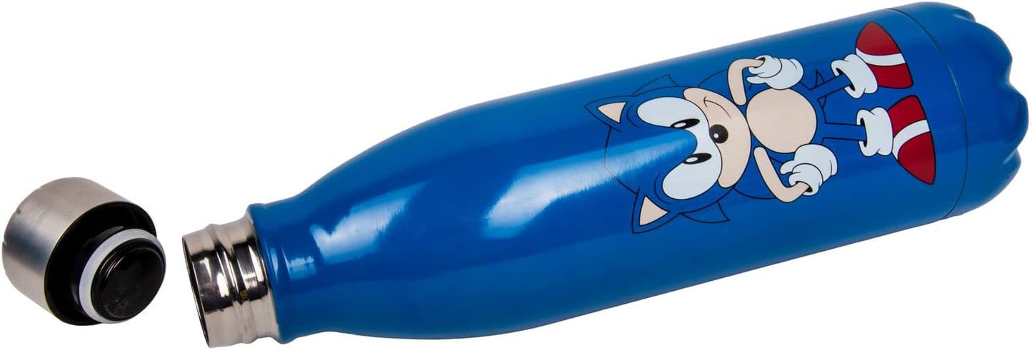 Sonic The Hedgehog Water Bottle, 500ml Capacity Metal Double Walled Drinks Bottle, Officially Licensed Sonic The Hedgehog Merchandise