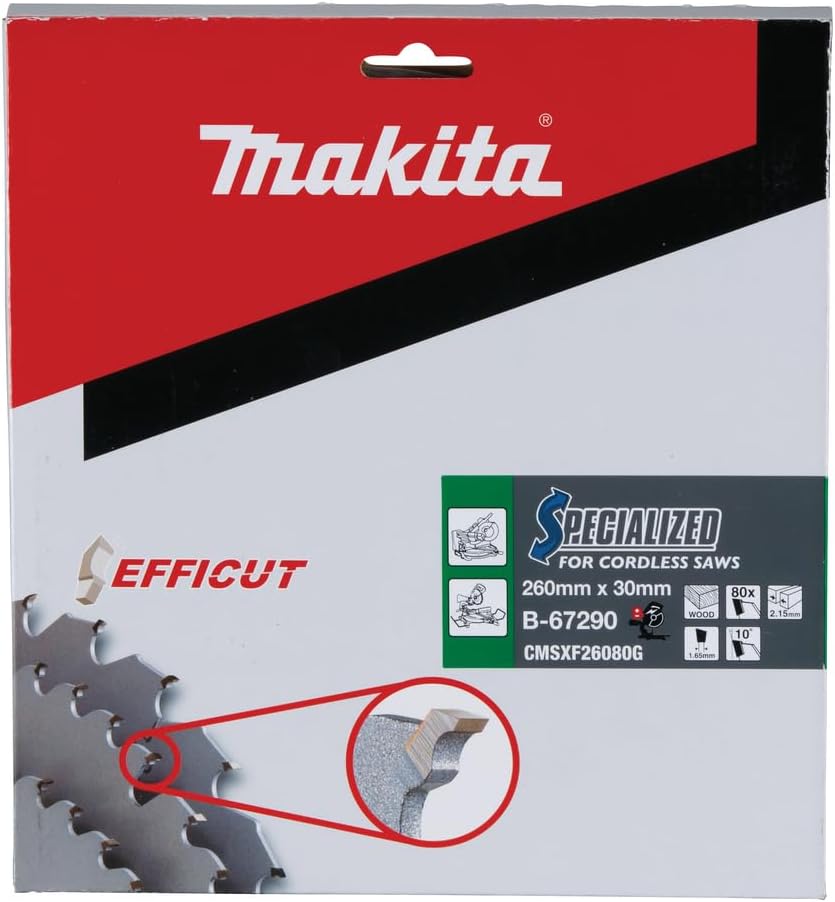Makita Sägeblatt Efficut Holz für Akku Kapp- und Gehrungssägen (260 x 2,15 x 30 mm, 80 Zähne) B-67290