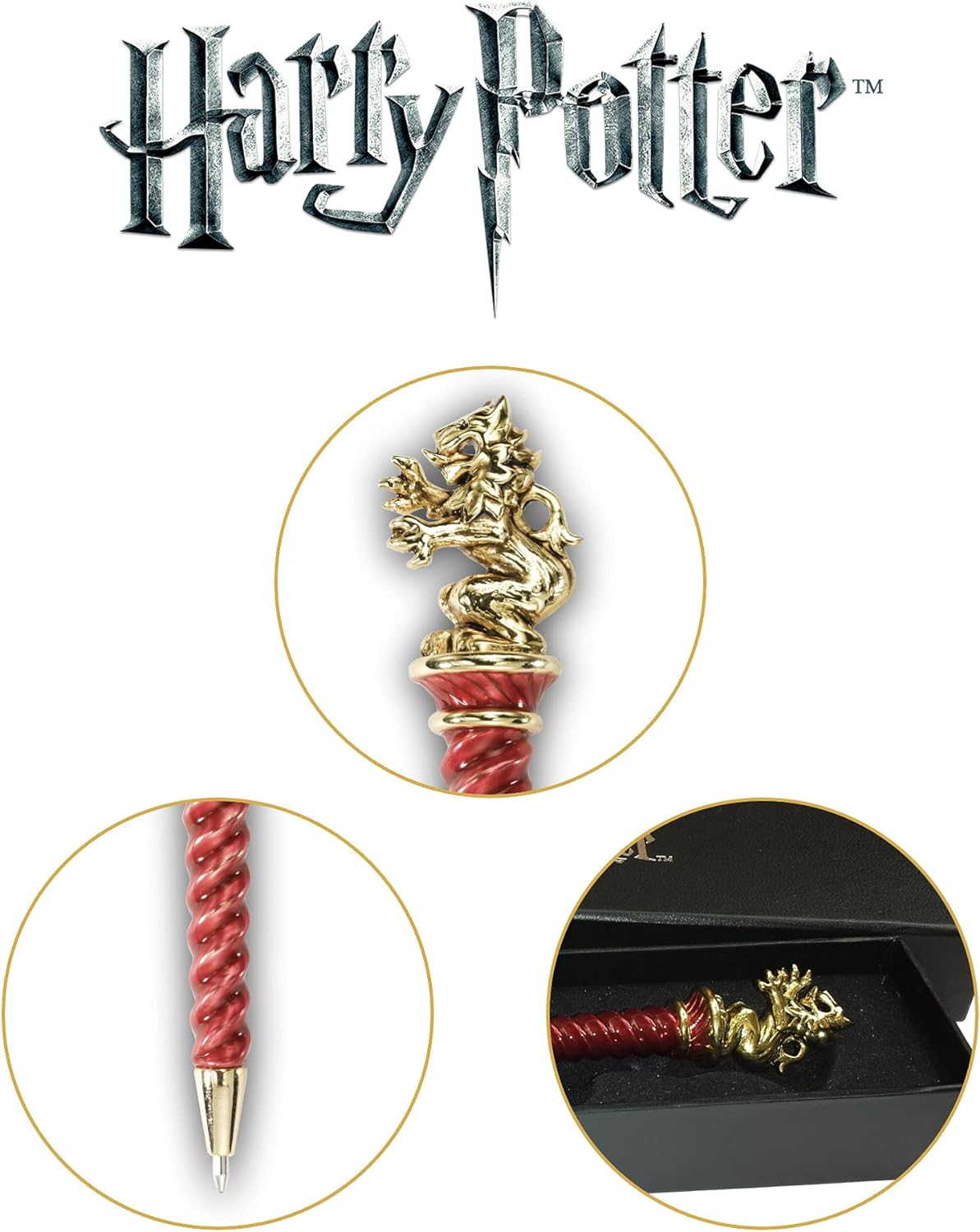 The Noble Collection Harry Potter Gold-Plated Gryffindor Pen - 8in (21cm) Red Hand-Enamelled Pen With Lion House Mascot - Officially Licensed Film Set Movie Props Gifts Stationery