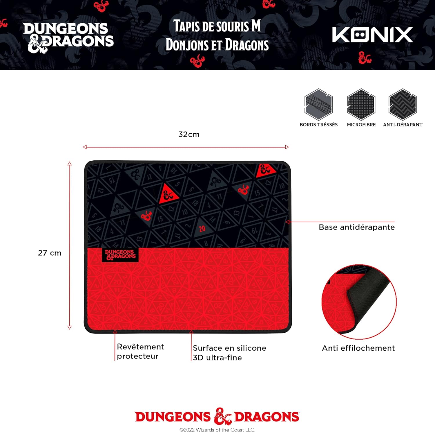 Konix Dungeons & Dragons Gaming - Mauspad 32 x 27 cm - rutschfeste Gummibasis